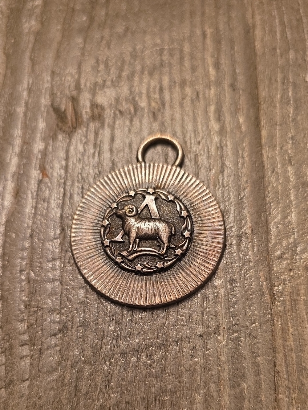 Aries Zodiac Sign Vintage Ram Medallion Pendant in Antique Silver